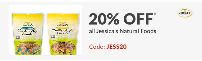 20% off* all Jessica's Natural Foods. Code: JESS20